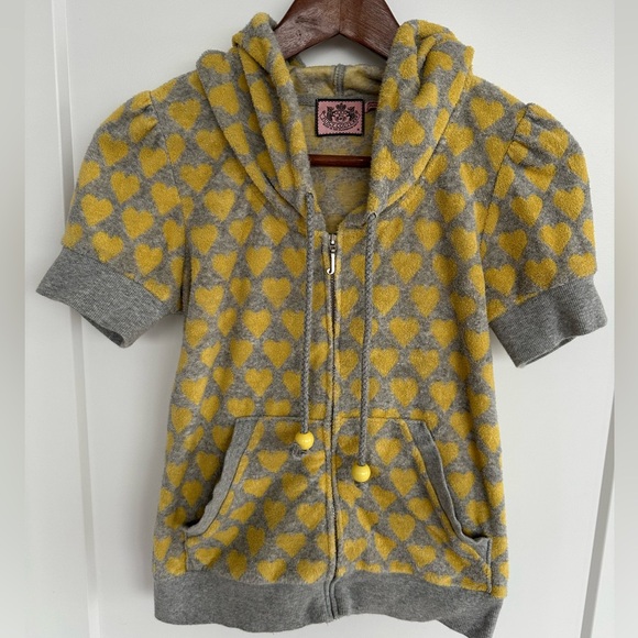 Juicy Couture Tops - Juicy Couture Gray & Yellow Heart-Print Short Sleeve Hoodie